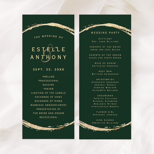 Programme Forêt Vert Rustique Gold Cercle Ampersand Mariage (Front & Back)