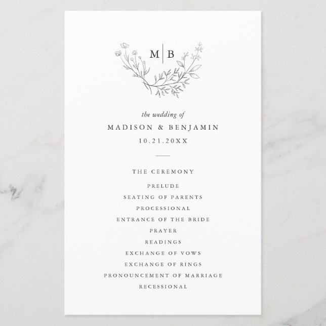 Programme Formel Minimal de Mariage Monogramme (Devant)