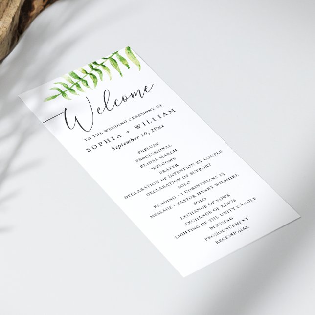 Programme Fougère aquarelle. Écriture botanique de mariage f (Créateur téléchargé)