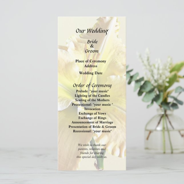 Programme Fournitures de mariage Lys du jour jaune (Debout devant)