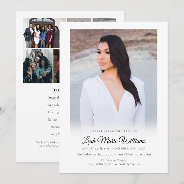 Programme Funérailles commémoratives de photos simples et él (Devant / Derrière)