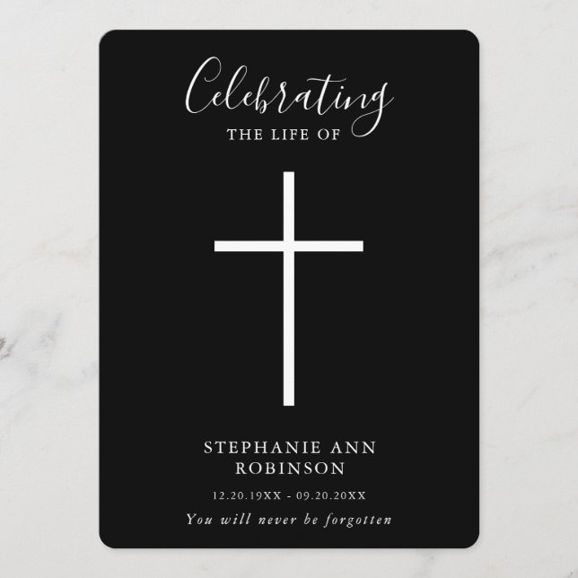 Programme Funérailles Croix simple Noir Blanc Ordre du servi (Devant)