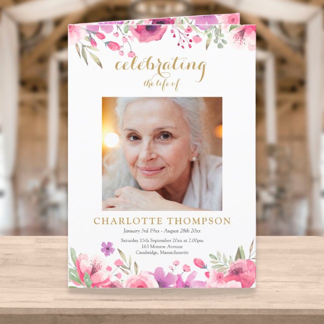 Programme Funérailles Mémorial Ordre de service Floral Photo (Créateur téléchargé)