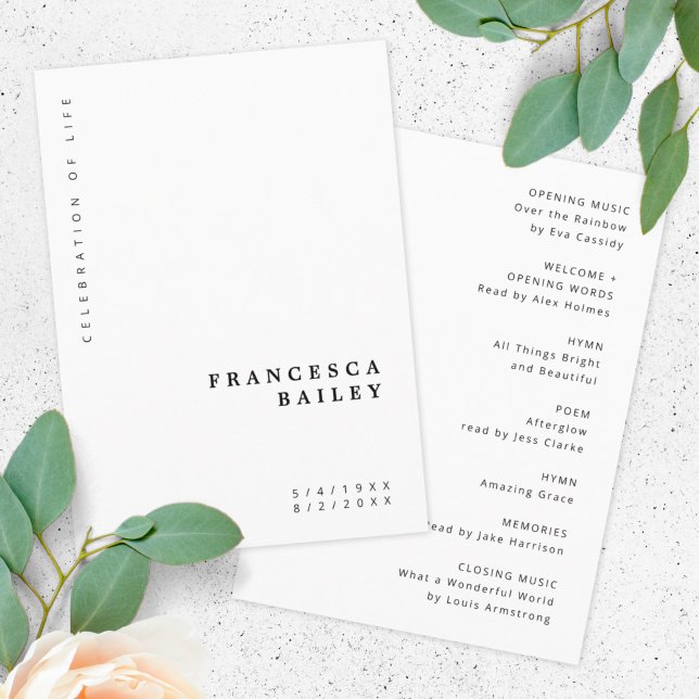 Programme Funérailles minimalistes | Ordre de service simple (Créateur téléchargé)