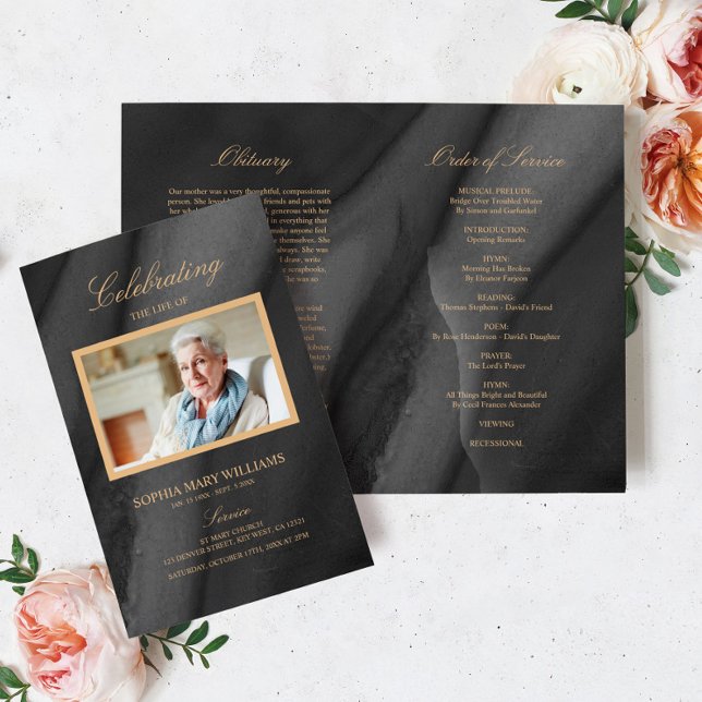 Programme funéraire Black & Gold | Ordre de servic (Créateur téléchargé)