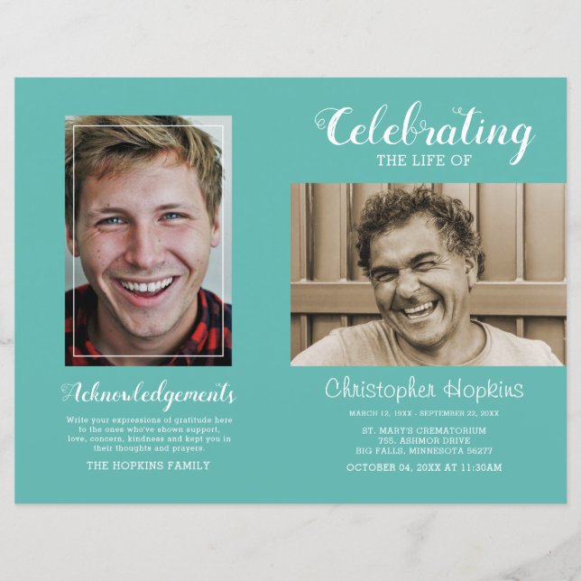 Programme funéraire commémoratif de photo Turquois (Devant)