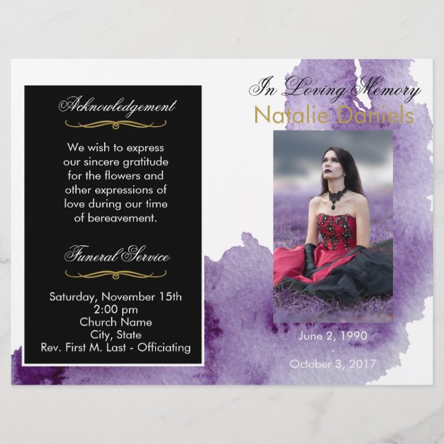 Programme funéraire d'aquarelle ultra violette (Devant)