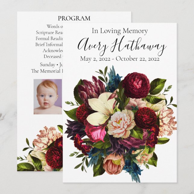 Programme funéraire du Bouquet de fleurs rouges pr (Devant / Derrière)