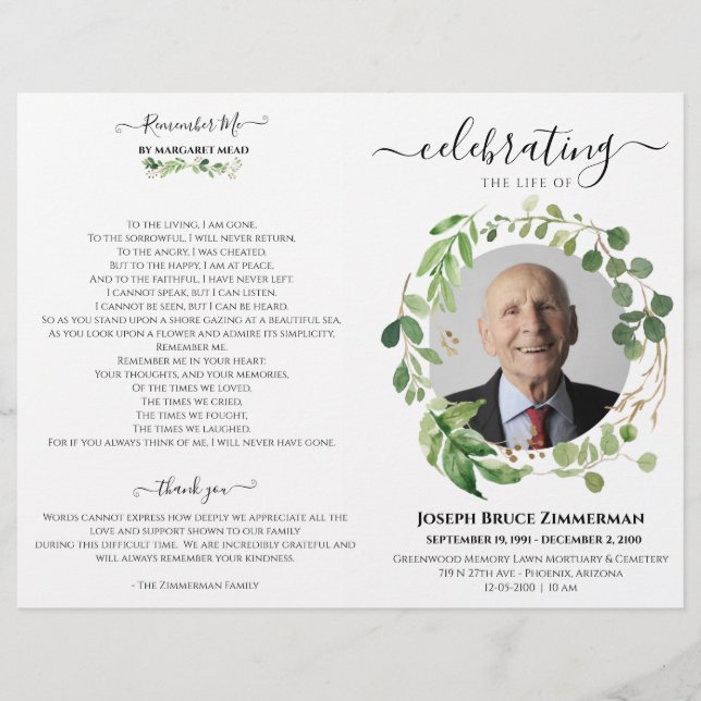 Programme funéraire du service commémoratif de pho (Devant)