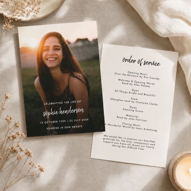 Programme funéraire | Ordre de service mémorial (Elegant memorial stationery design for a celebration of life or remembrance ceremony.)
