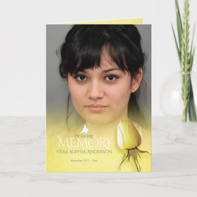 Programme funéraire ordre de service rose jaune (Devant)