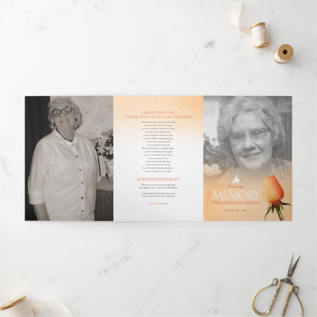 Programme funéraire ordre de service rose orange (Extérieur)