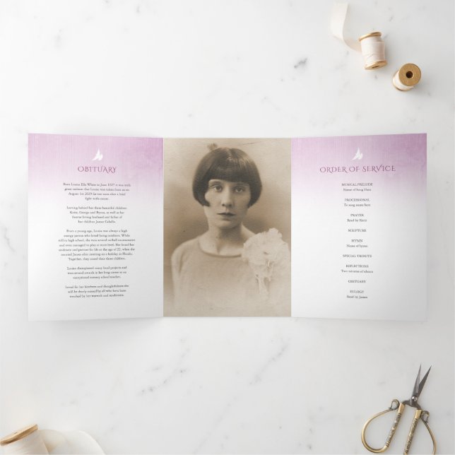 Programme funéraire ordre de service rose pourpre (Intérieur)