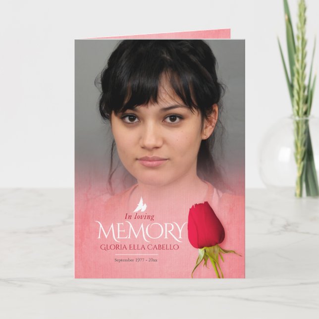 Programme funéraire ordre de service rose rouge (Devant)