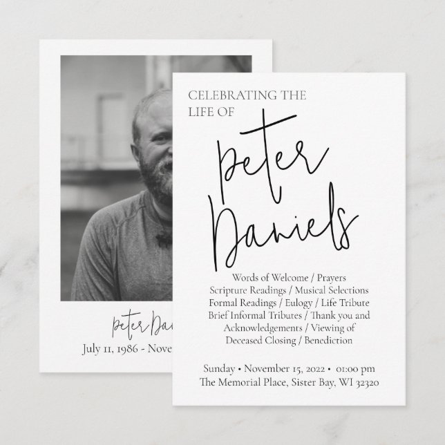 Programme funéraire photo Black & White Script mod (Devant / Derrière)