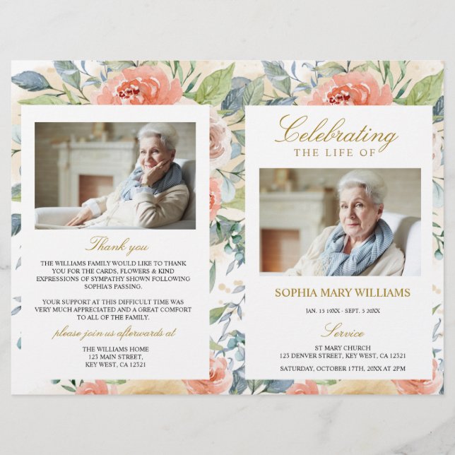 Programme funéraire rose vif | Ordre de service (Devant)