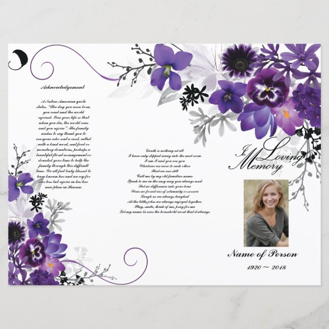 Programme funéraire triplé - Floral gris violet (Devant)
