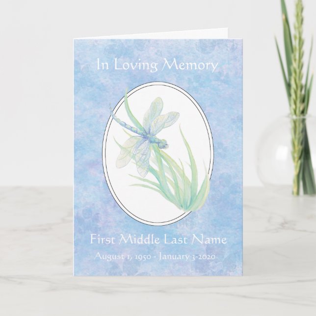 Programme Funeral Program Soft Blue Watercolor Dragonfly (Devant)