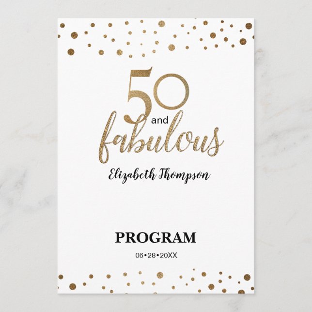 Programme Gold Confetti 50 et fabuleux anniversaire modifiab (Devant)