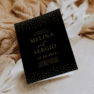 Programme Gold Confetti Boho noir plié Mariage