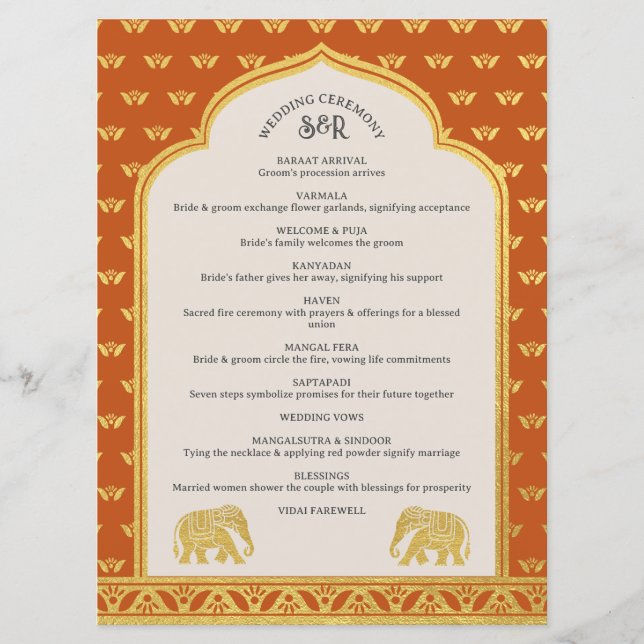 Programme Gold Elephant Indian & Hindu Wedding Program Card (Devant)