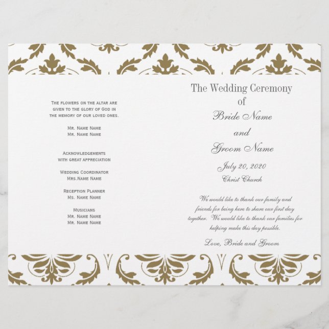 Programme Gold Grey Mariage damassé Vintage (Devant)