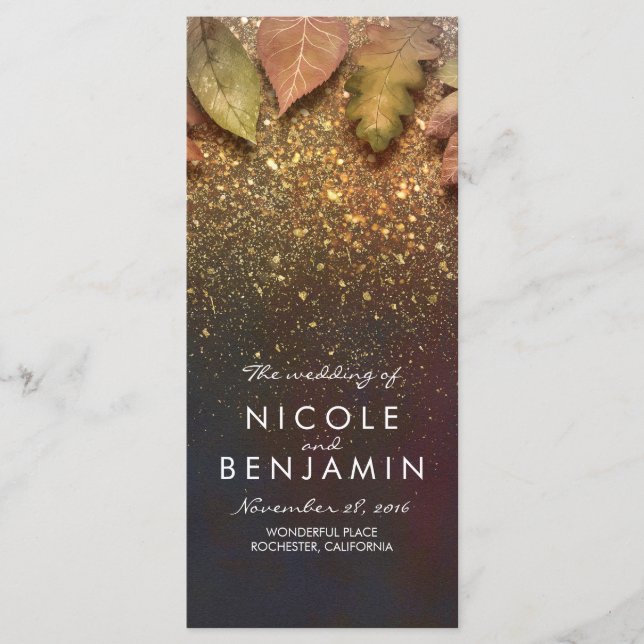 Programme Gold Parties scintillant Fall Feuilles Vintage Wed (Devant)