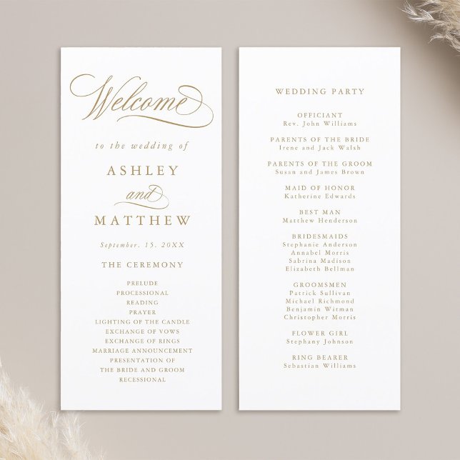 Programme Gold Romantic Tourbillonnant Calligraphie Mariage  (Front & Back)