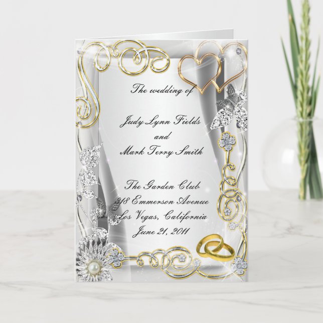 Programme Gold Wedding Rings And Hearts Program Card (Devant)