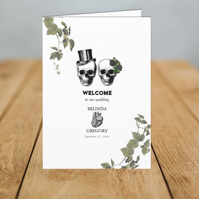Programme Gothique Coeur floral Mariage de crâne Ordre de se (Gothic Heart Floral Skull Wedding Order of Service Program)