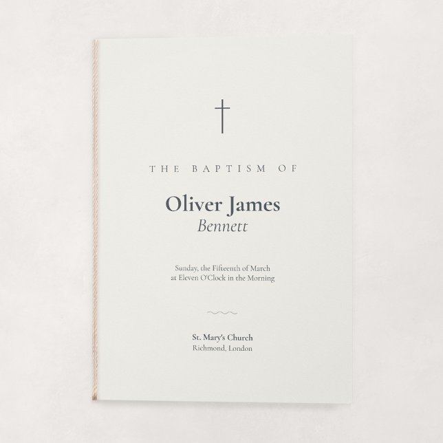 Programme Grace Stone Minimal Cross Baptême Plié (Gace | Stone - Folded Baptism Order of Service (string embellishment not included))