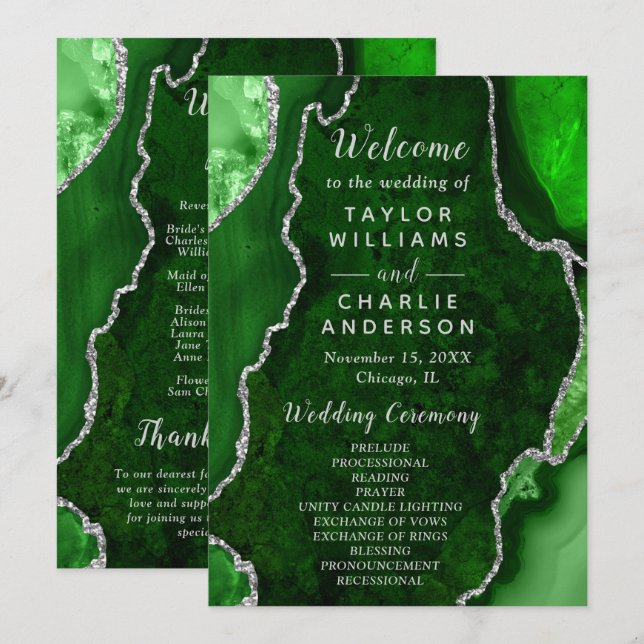 Programme Green and Silver Agate Wedding Program (Devant / Derrière)
