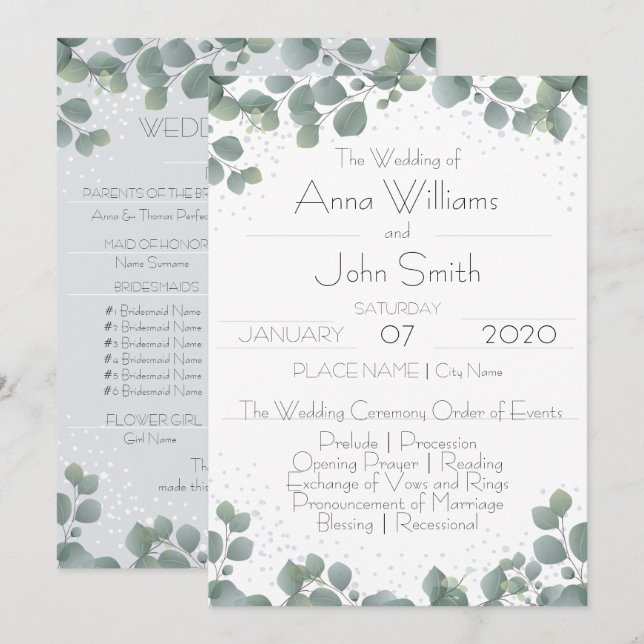 Programme Green Eucalyptus Simple Boho Floral (Devant / Derrière)