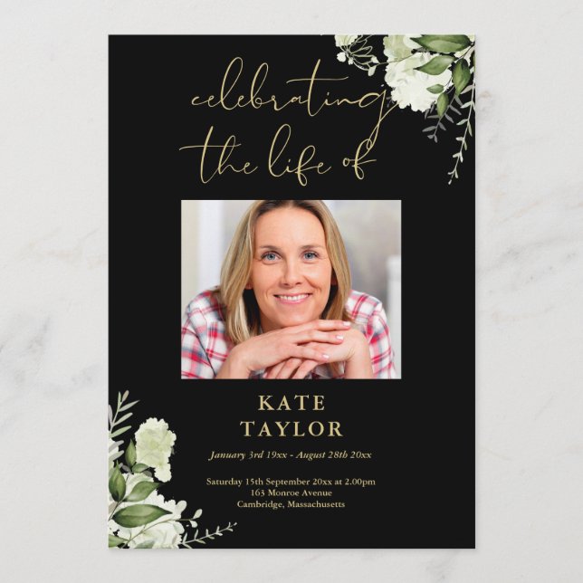 Programme Greenery Black And Gold Funeral Order Of Service  (Devant)