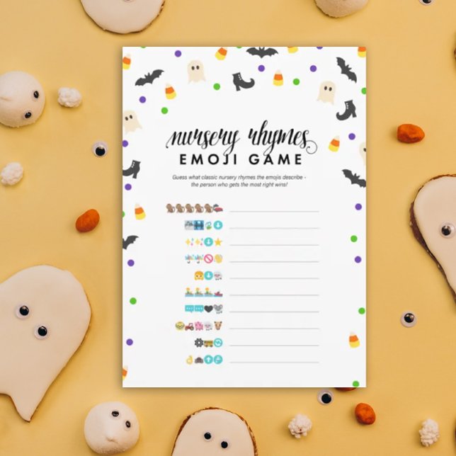 Programme Halloween thème pépinière rime émoji douche jeu (Nursery thyme emoji baby shower game for Halloween or October baby showers)