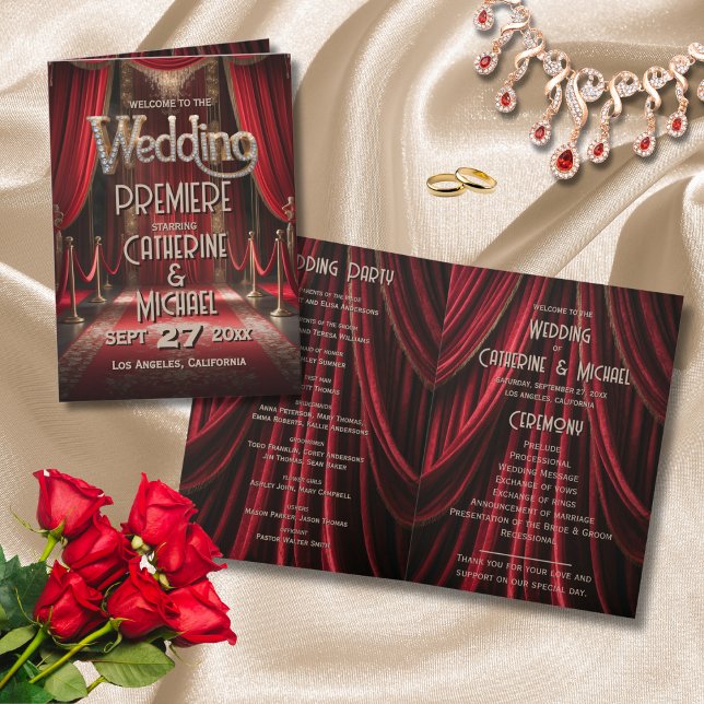 Programme Hollywood Red Carpet Premier Mariage (Angled view red carpet glam celebrity style affair – Red Carpet Wedding Program)