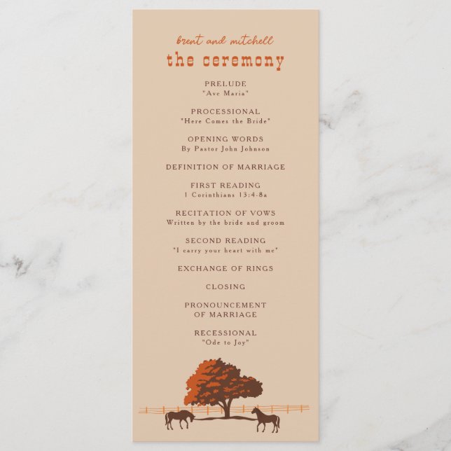 Programme Horse Rail clôture Chêne Chevaux Mariage (Devant)