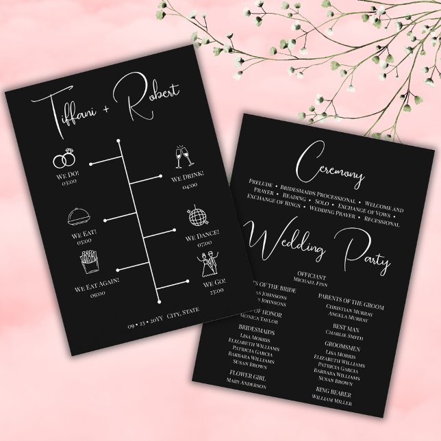 Programme Icônes de calendrier de mariage moderne en noir et (Créateur téléchargé)