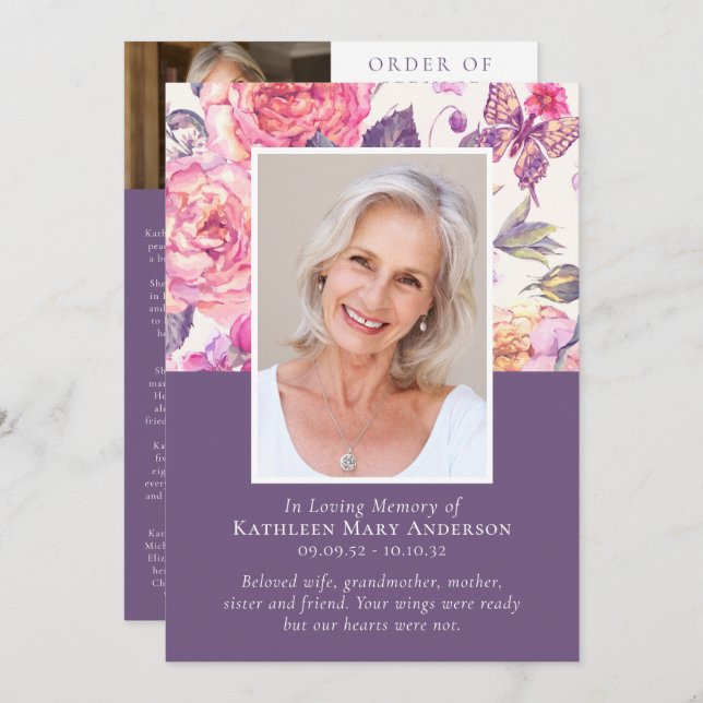 Programme In Love Memory Floral Photo Memorial Service (Devant / Derrière)