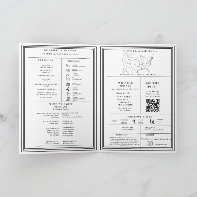 Programme Infographique de Mariage Moderne Plié (Intérieur)
