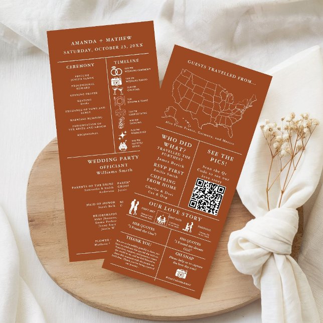 Programme infographique de mariage orange brûlé (Créateur téléchargé)
