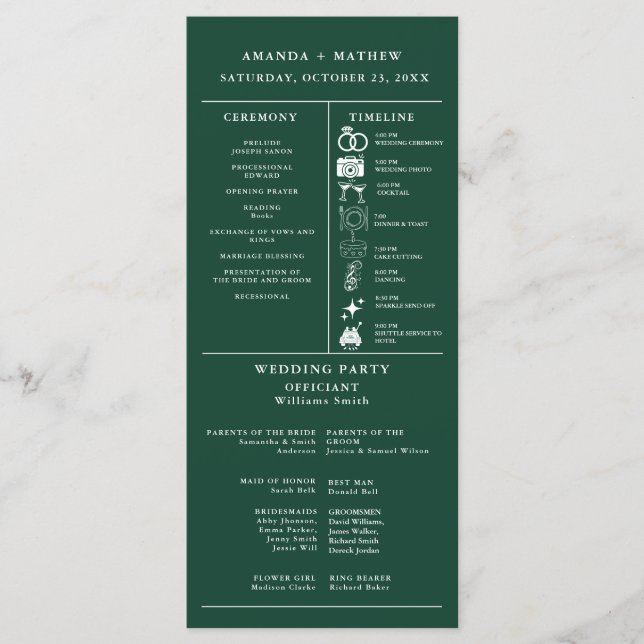Programme Infographique de Mariage Vert Émeraude (Devant)