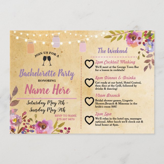 Programme Itinéraire Bachelorette Party Floral Jars Rose Boi (Devant)