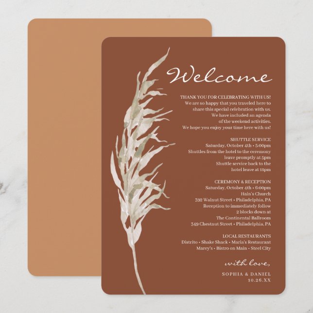 Programme Itinéraire de bienvenue de mariage en terre cuite  (Devant / Derrière)