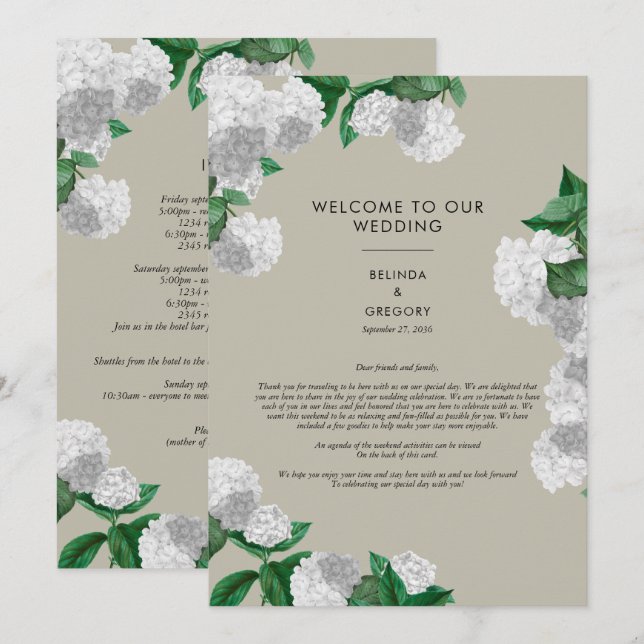 Programme Itinéraire de mariage floral de verdure d'hortensi (Devant / Derrière)
