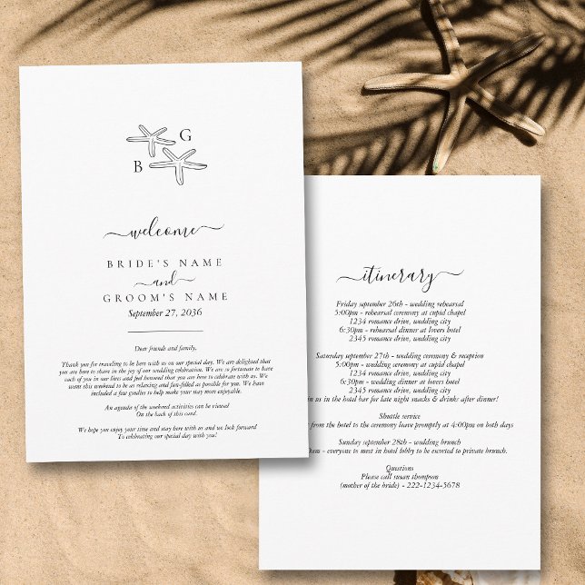 Programme Itinéraire du Mariage du monogramme de plage Starf (Starfish Beach Monogram Wedding Itinerary Program)