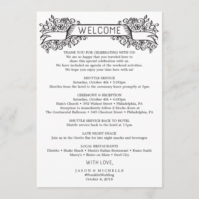 Programme Itinéraire Mariage décoratif - Accueil Mariage (Devant)