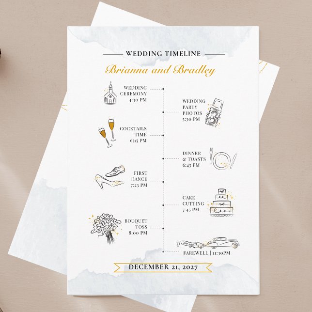 Programme Itinéraire Mariage moderne et aquarelle de bienven (Wedding Program Timeline with Icons Card)