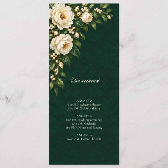 Programme Ivory Roses & Emerald Wedding Weekend Events (Devant)