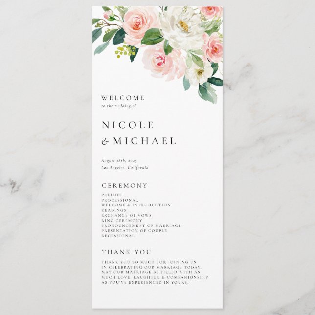 Programme Jardin Fleurs Jolie Aquarelle Mariage Printemps (Devant)